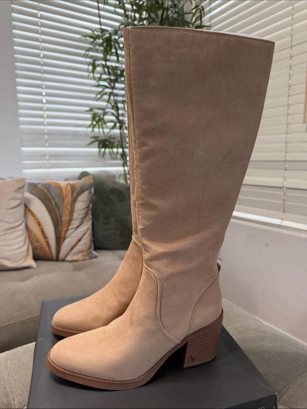 Sam & Libby Over-the-Knee Taupe Suede Block Heel Boots